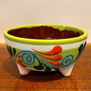 Mexican Hand Painted Footed Salsa Bowl Dish